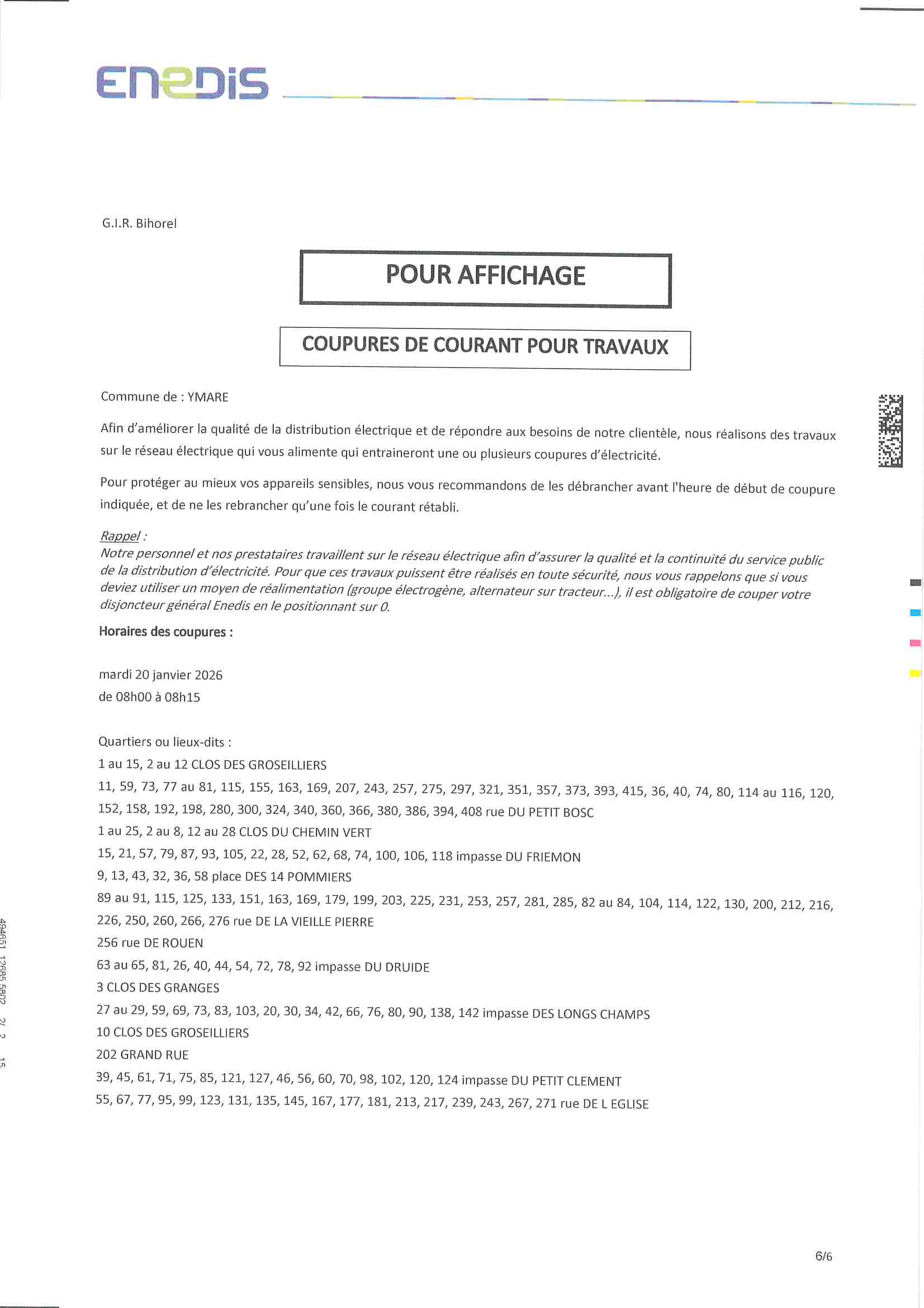 coupure de courant ENEDIS